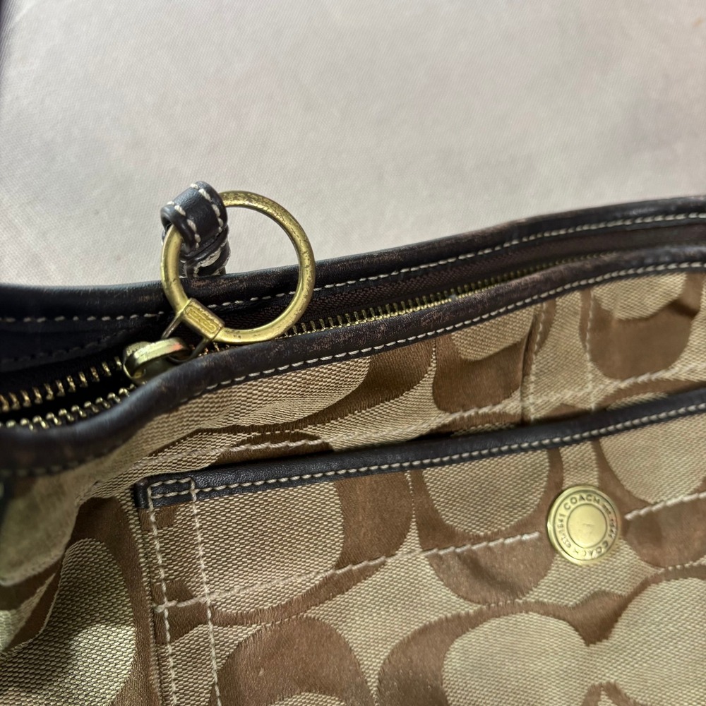 Coach Shoulder Bag Women Medium Brown Signature Canvas Hobo Leather Trim Vintage - Picture 11 of 16